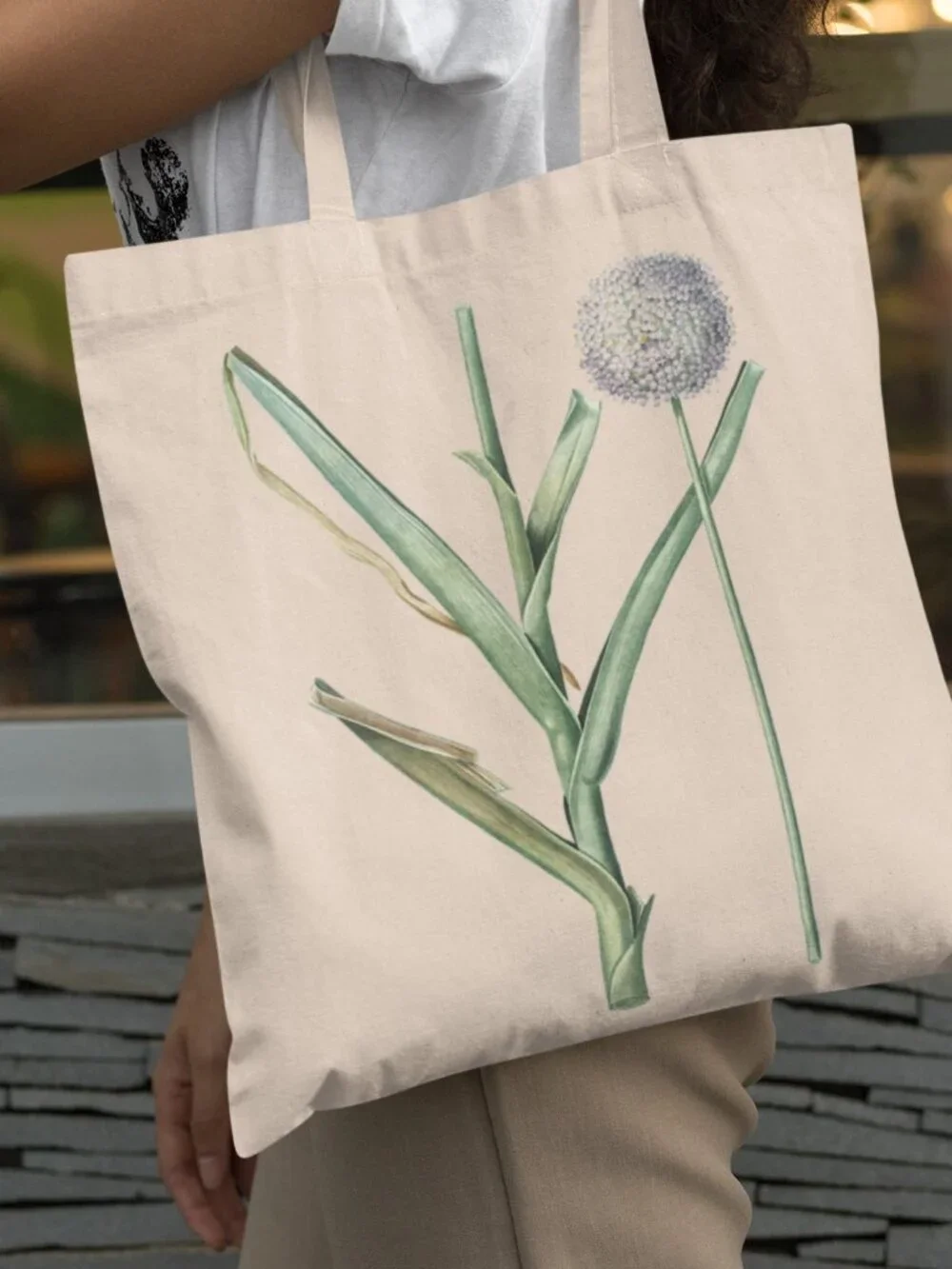 Wild Leek Vintage Floral Print Graphic Canvas Tote Bag